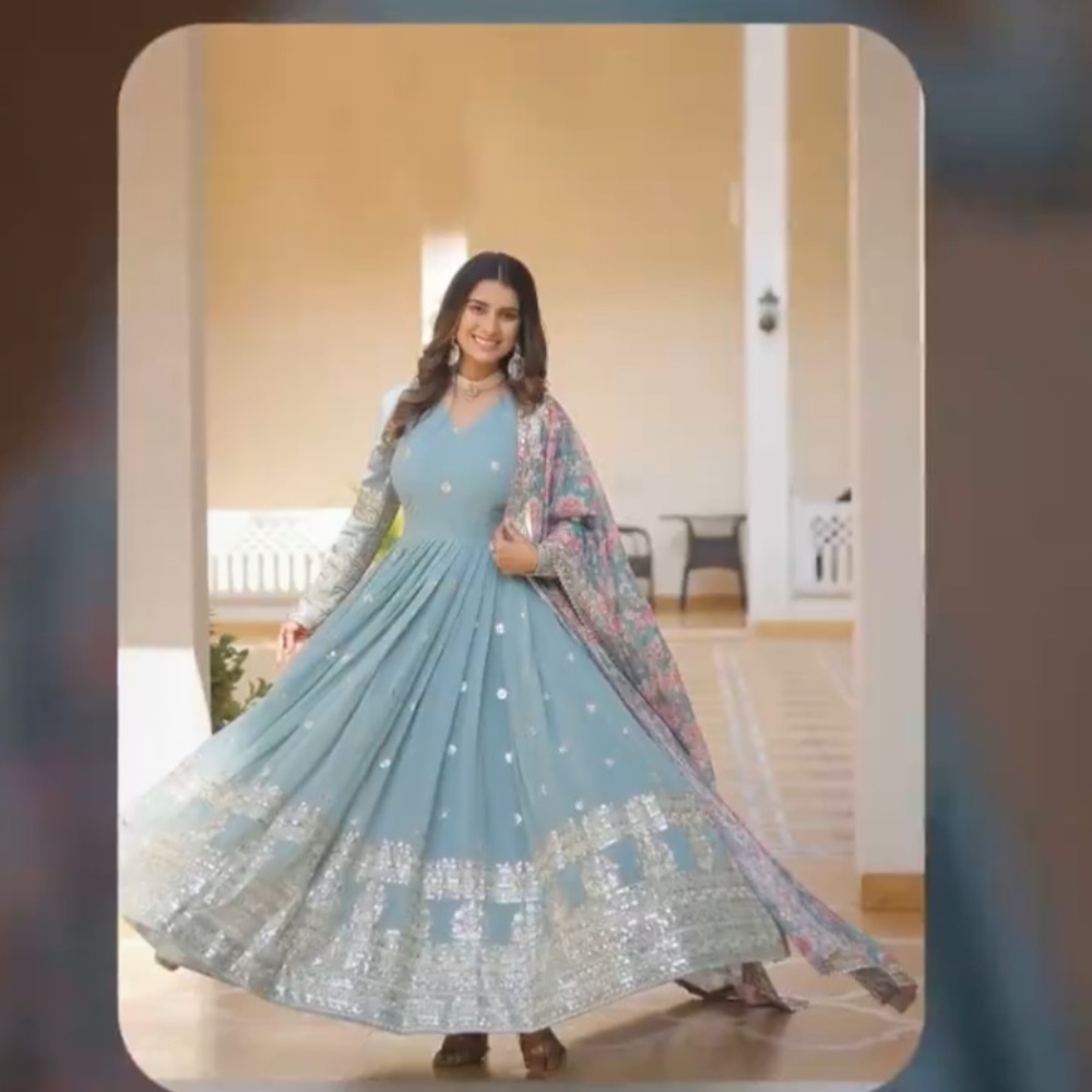 House of Indya Blue Anarkali Dress Floral Dupatta xl frock gown - Picture 4 of 14